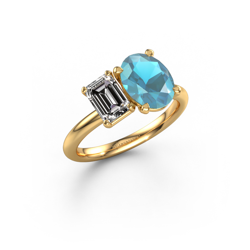Image of Engagement ring Toi et Moi OVL-EME 585 gold Blue topaz 9x7 mm