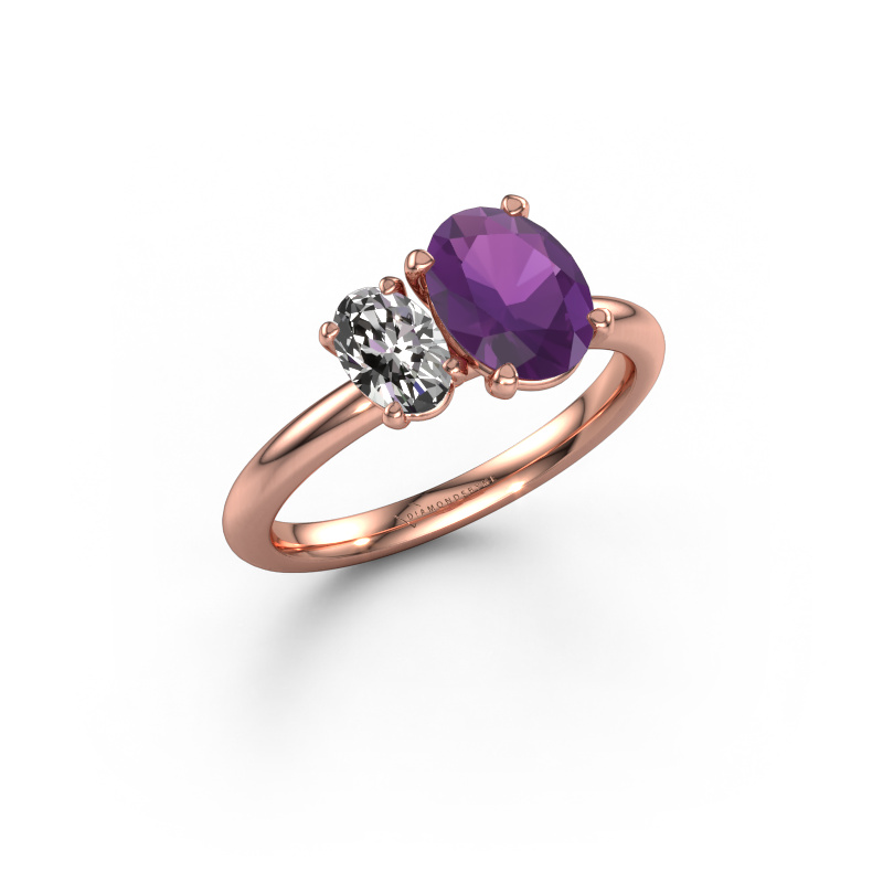 Image of Engagement ring Toi et Moi OVL-OVL 585 rose gold Amethyst 8x6 mm