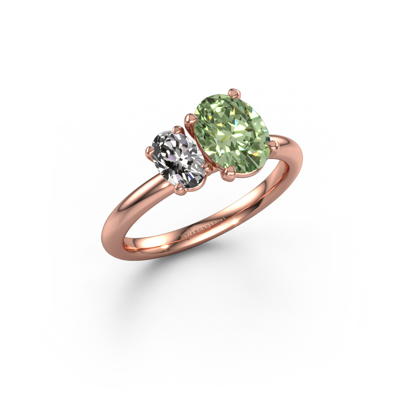 Image of Engagement ring Toi et Moi OVL-OVL 585 rose gold Green lab grown diamond 8x6 mm