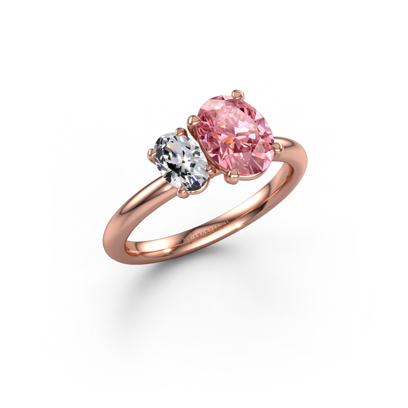 Image of Engagement ring Toi et Moi OVL-OVL 585 rose gold Pink lab grown diamond 8x6 mm