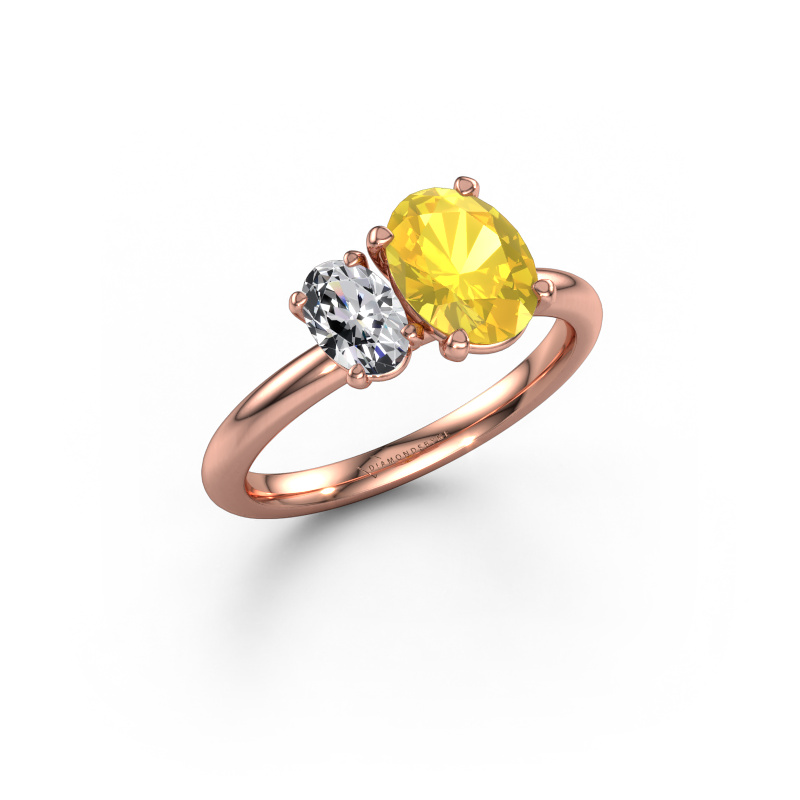 Image of Engagement ring Toi et Moi OVL-OVL 585 rose gold Yellow sapphire 8x6 mm