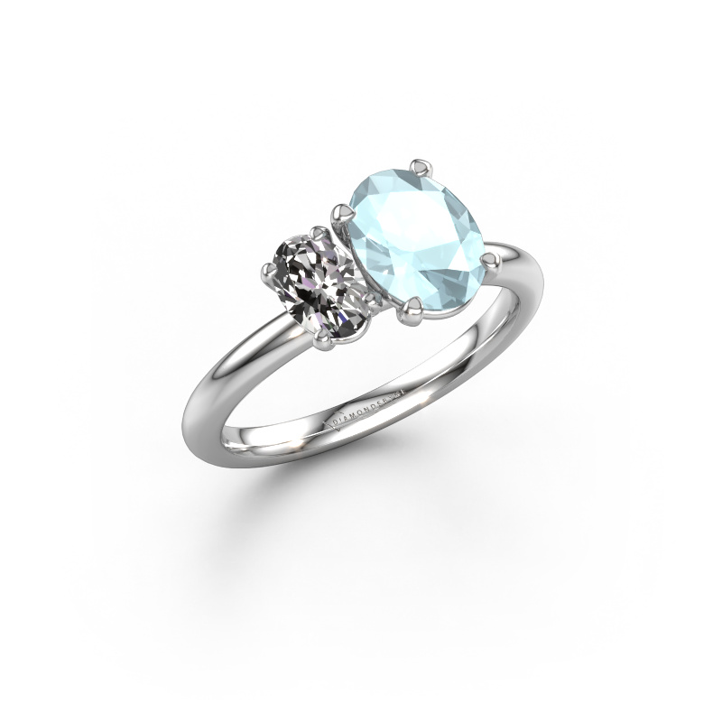 Image of Engagement ring Toi et Moi OVL-OVL 585 white gold Aquamarine 8x6 mm