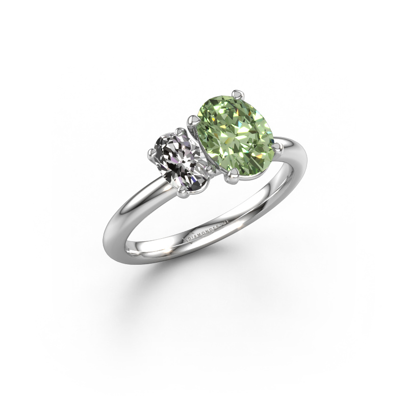 Image of Engagement ring Toi et Moi OVL-OVL 585 white gold Green lab grown diamond 8x6 mm