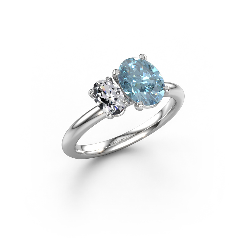 Image of Engagement ring Toi et Moi OVL-OVL 585 white gold Blue lab grown diamond 8x6 mm