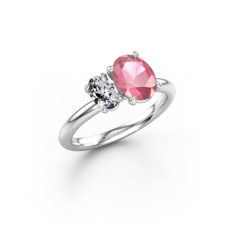 Immagine di Anello di fidanzamento Toi et Moi OVL-OVL 950 platino Tormalina rosa 8x6 mm