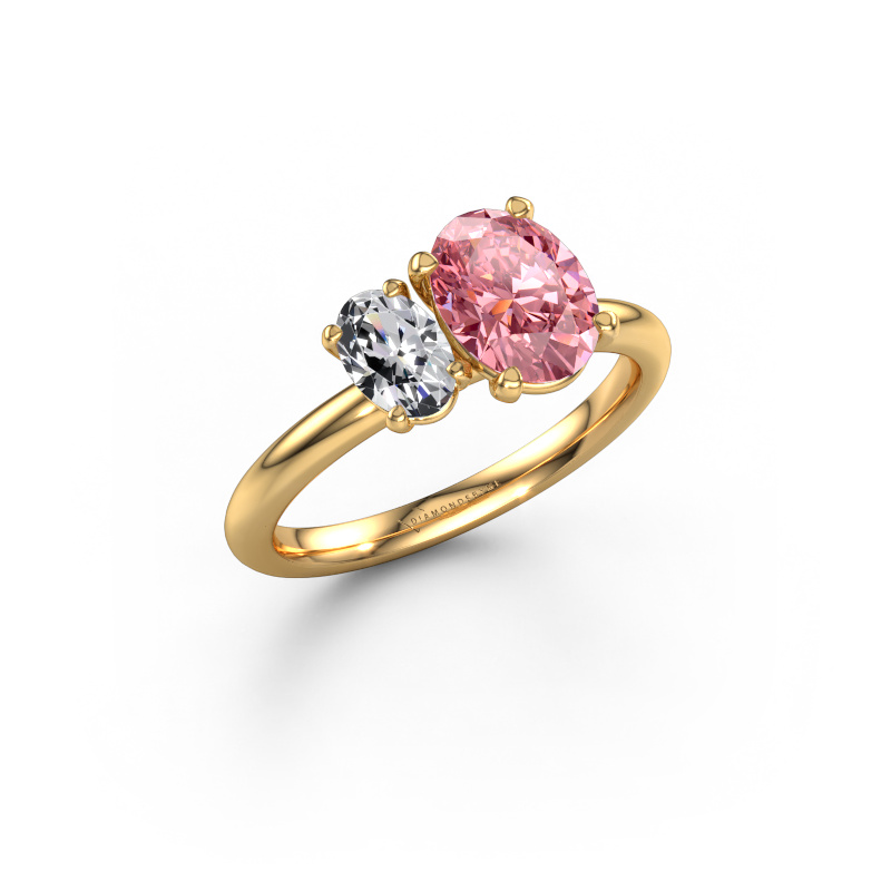 Image of Engagement ring Toi et Moi OVL-OVL 585 gold Pink lab grown diamond 8x6 mm