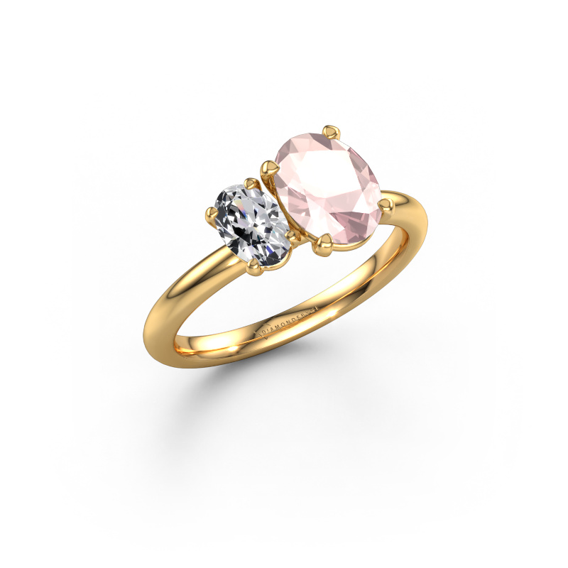 Image of Engagement ring Toi et Moi OVL-OVL 585 gold Morganite champagne 8x6 mm