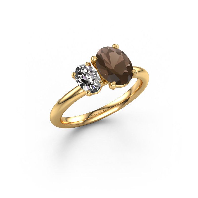 Image of Engagement ring Toi et Moi OVL-OVL 585 gold Smokey quartz 8x6 mm