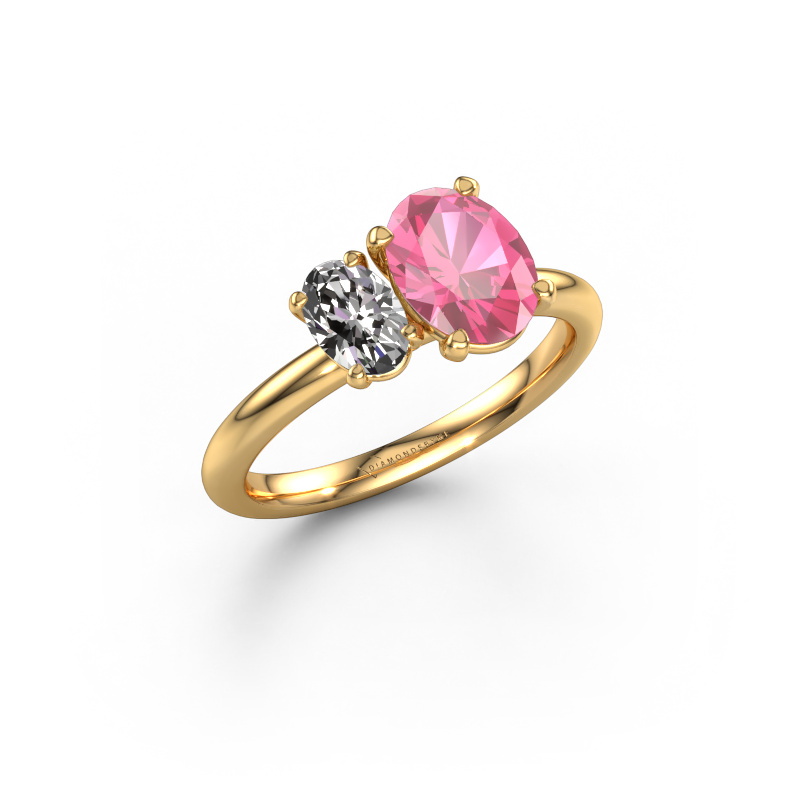 Image de Bague de fiançailles Toi et Moi OVL-OVL 585 or jaune Saphir rose 8x6 mm