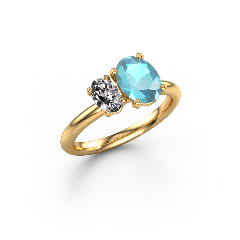 Image of Engagement ring Toi et Moi OVL-OVL 585 gold Blue topaz 8x6 mm