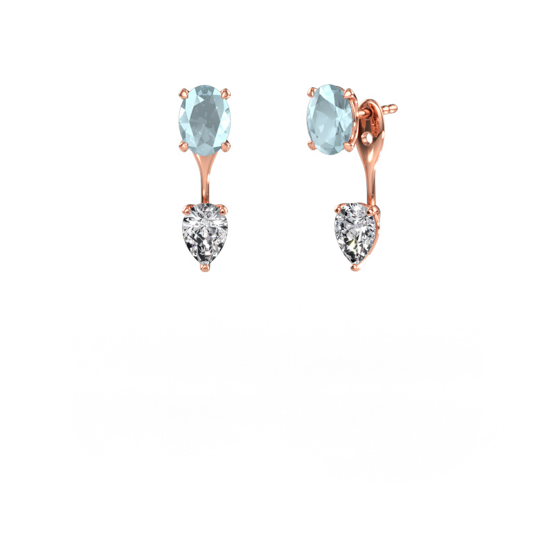 Image of Drop earrings Kate OVL-PER 585 rose gold Aquamarine 7x5 mm