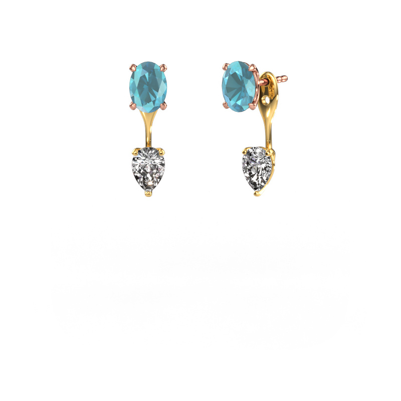 Image of Drop earrings Kate OVL-PER 585 rose gold Blue topaz 7x5 mm