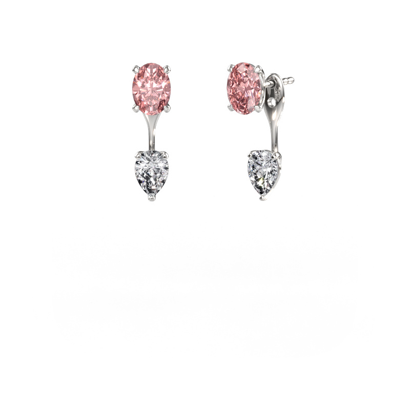 Afbeelding van Oorhangers Kate OVL-PER 950 platina Roze lab grown diamant 7x5 mm