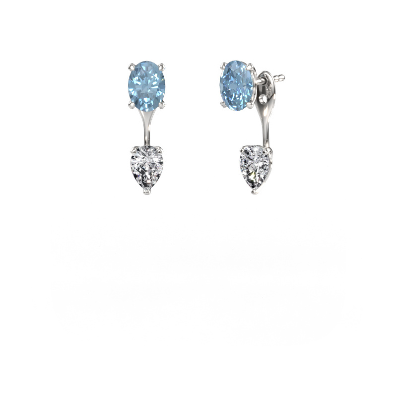 Image of Drop earrings Kate OVL-PER 950 platinum Blue lab grown diamond 7x5 mm