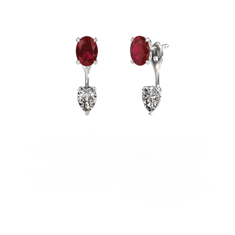 Image of Drop earrings Kate OVL-PER 950 platinum Ruby 7x5 mm
