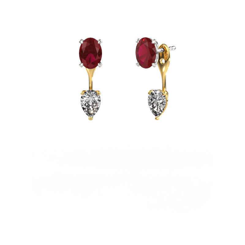Image of Drop earrings Kate OVL-PER 585 white gold Ruby 7x5 mm