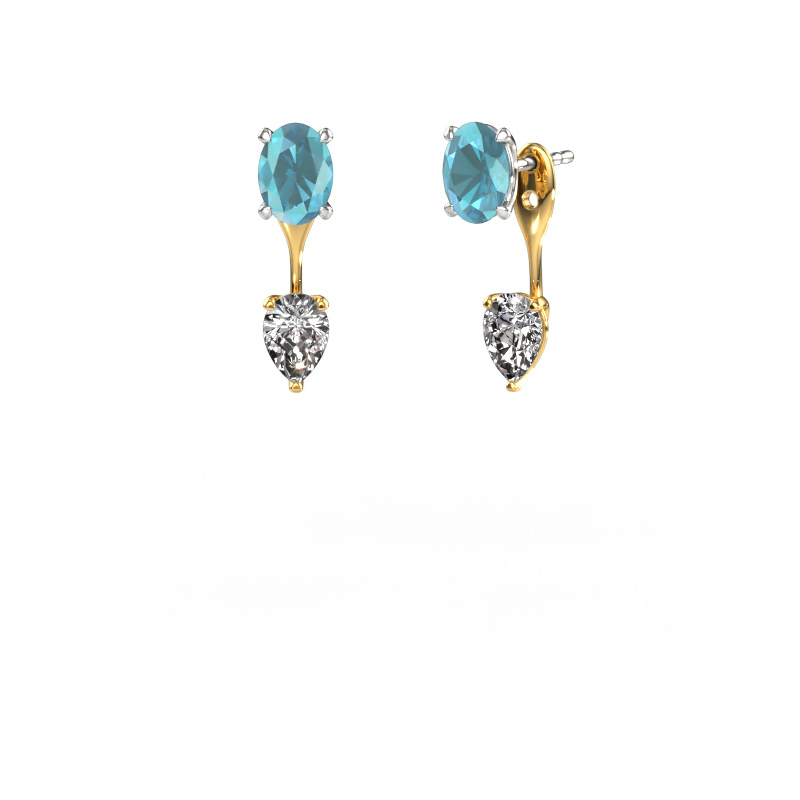 Image of Drop earrings Kate OVL-PER 585 white gold Blue topaz 7x5 mm
