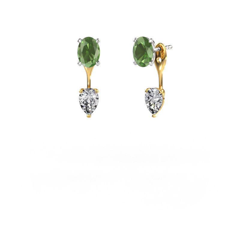 Image of Drop earrings Kate OVL-PER 585 white gold Tourmaline green 7x5 mm