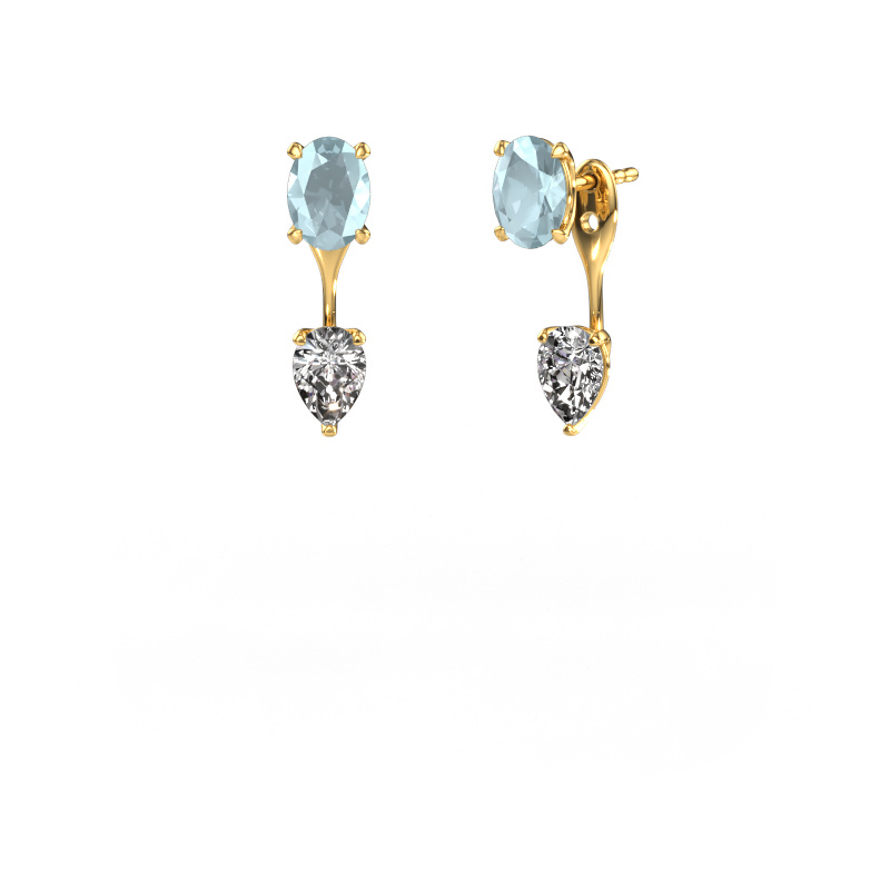 Image of Drop earrings Kate OVL-PER 585 gold Aquamarine 7x5 mm