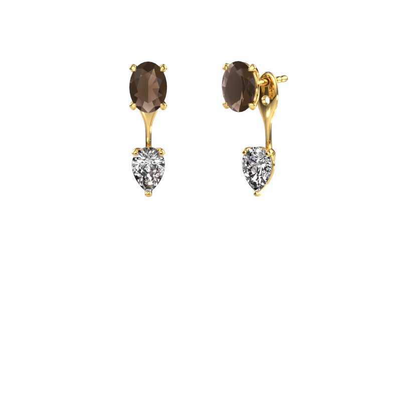 Image of Drop earrings Kate OVL-PER 585 gold Smokey quartz 7x5 mm