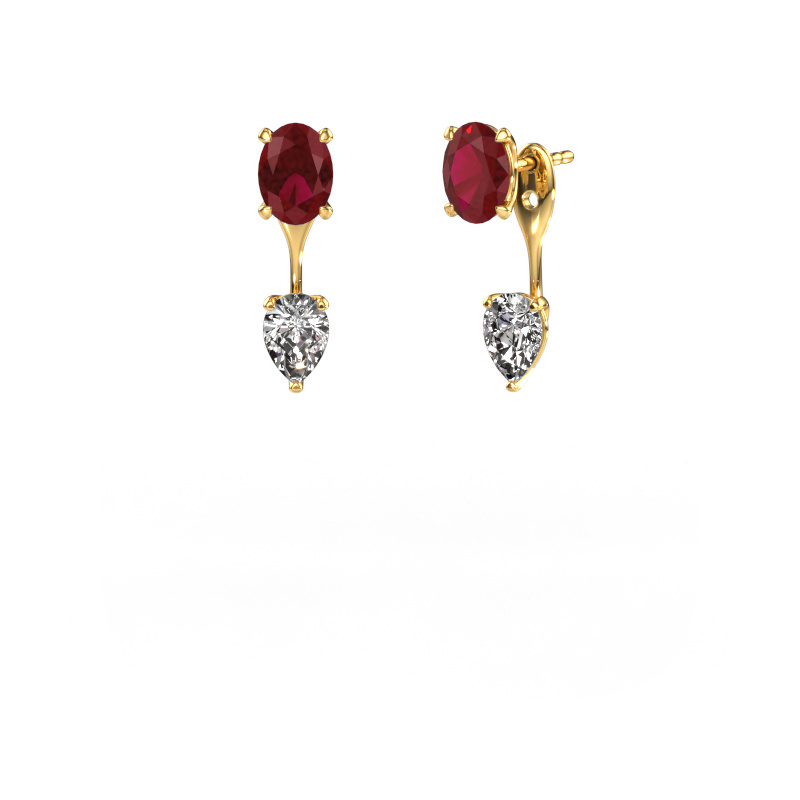 Image of Drop earrings Kate OVL-PER 585 gold Ruby 7x5 mm