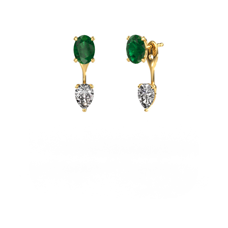 Image of Drop earrings Kate OVL-PER 585 gold Emerald 7x5 mm