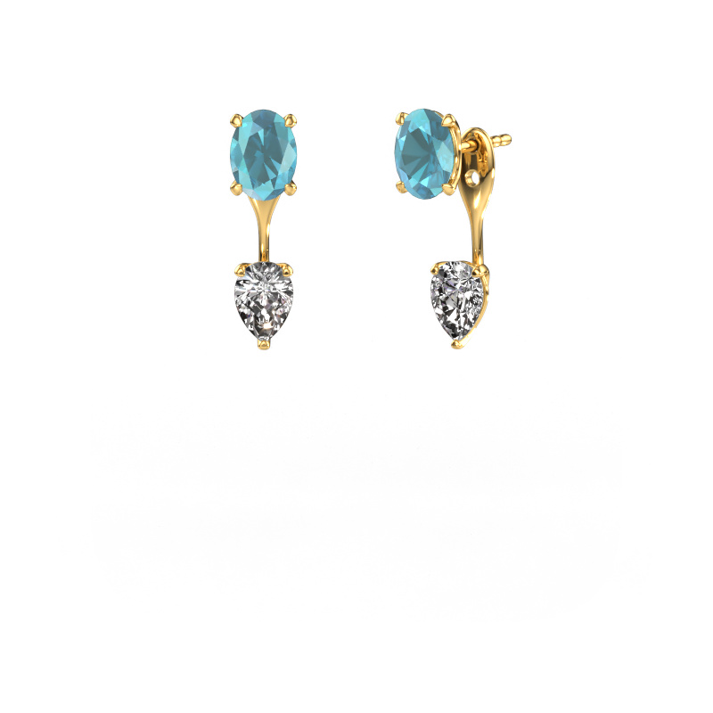Image of Drop earrings Kate OVL-PER 585 gold Blue topaz 7x5 mm