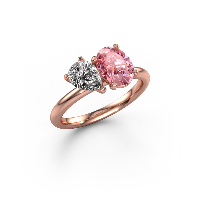 Image of Engagement ring Toi et Moi OVL-PER 585 rose gold Pink lab grown diamond 8x6 mm