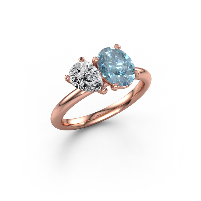 Bild von Verlobungsring Toi et Moi OVL-PER 585 Roségold Blauer Labordiamant 8x6 mm