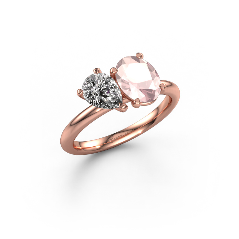 Image of Engagement ring Toi et Moi OVL-PER 585 rose gold Morganite champagne 8x6 mm