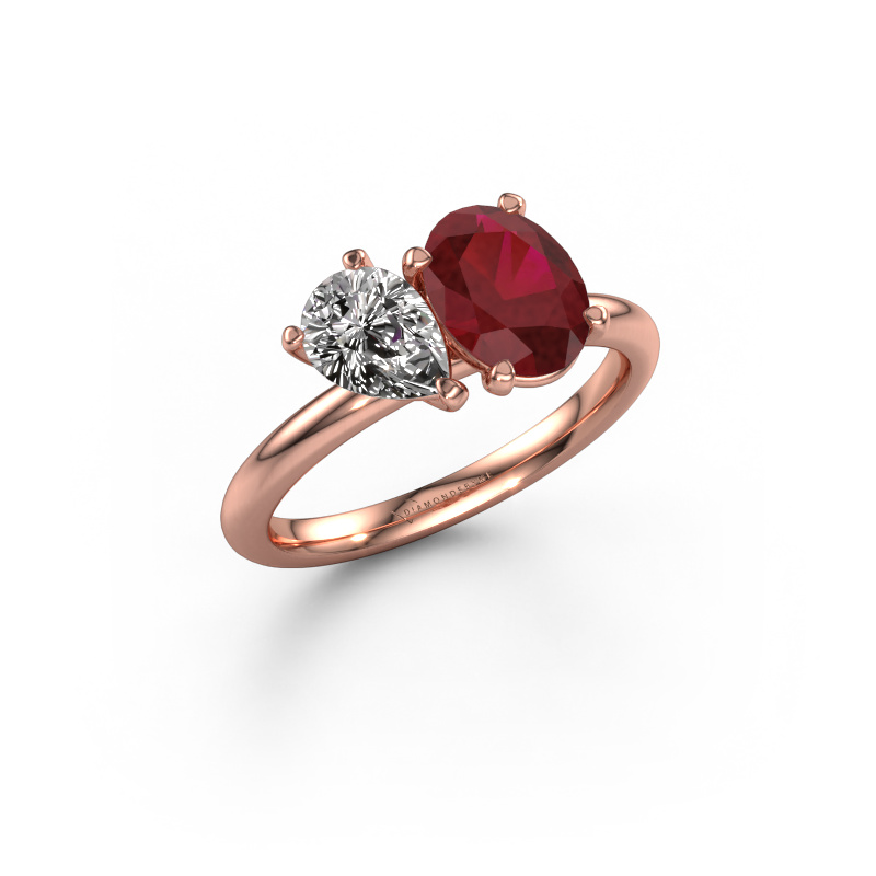 Image of Engagement ring Toi et Moi OVL-PER 585 rose gold Ruby 8x6 mm