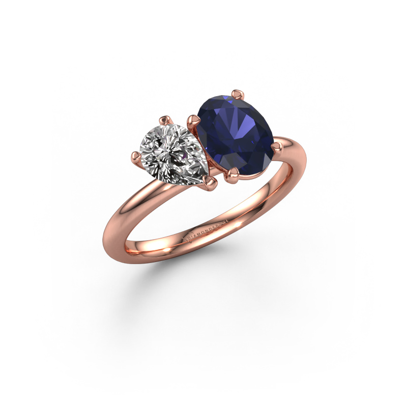 Image of Engagement ring Toi et Moi OVL-PER 585 rose gold Sapphire 8x6 mm