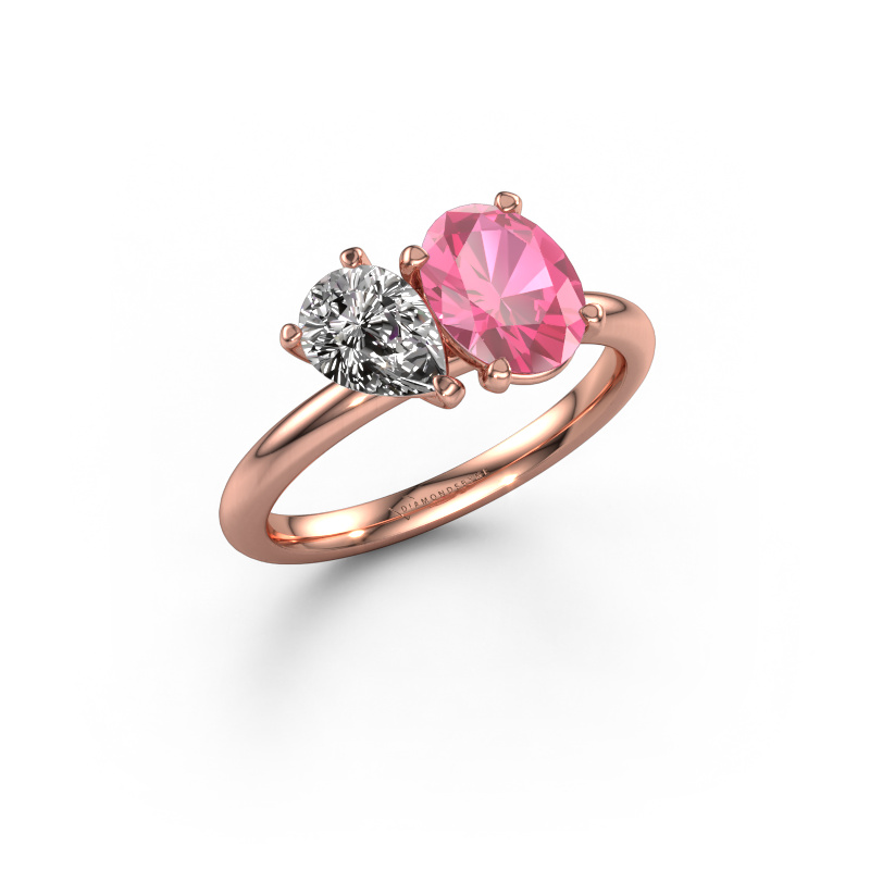 Image de Bague de fiançailles Toi et Moi OVL-PER 585 or rose Saphir rose 8x6 mm