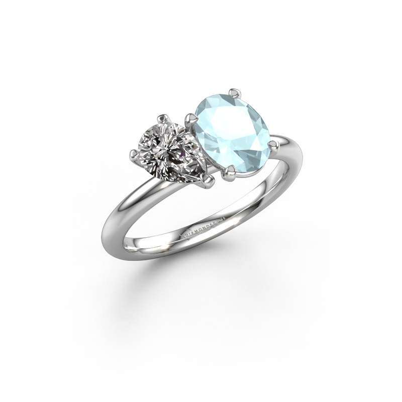 Image of Engagement ring Toi et Moi OVL-PER 585 white gold Aquamarine 8x6 mm