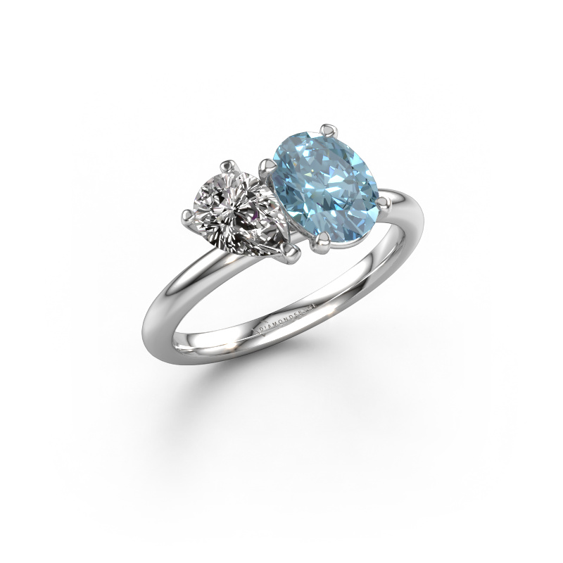 Image of Engagement ring Toi et Moi OVL-PER 585 white gold Blue lab grown diamond 8x6 mm