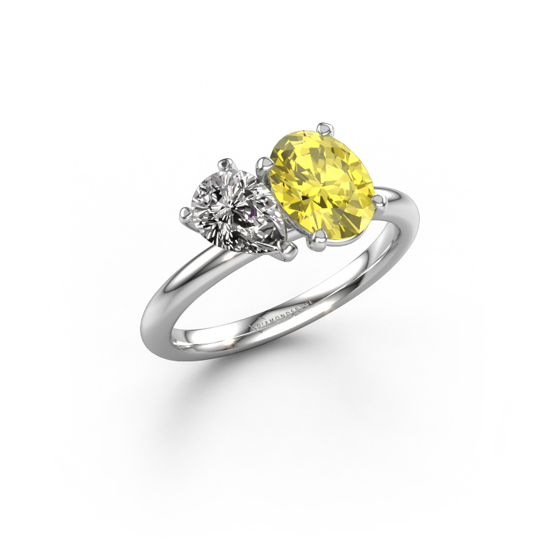 Image of Engagement ring Toi et Moi OVL-PER 950 platinum Yellow lab grown diamond 8x6 mm
