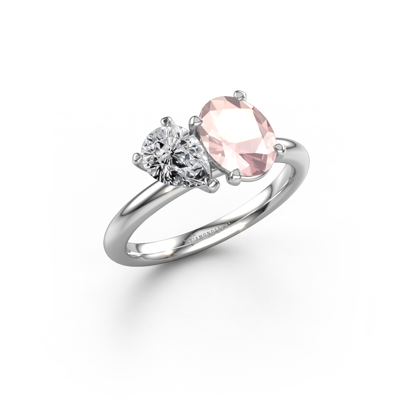 Image of Engagement ring Toi et Moi OVL-PER 950 platinum Morganite champagne 8x6 mm