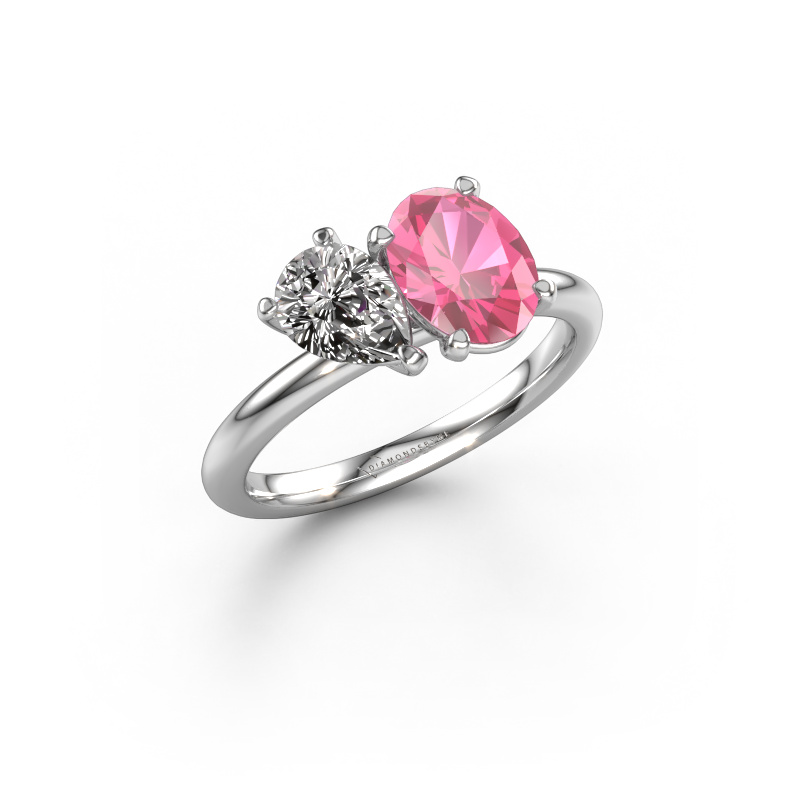 Image of Engagement ring Toi et Moi OVL-PER 950 platinum Pink sapphire 8x6 mm