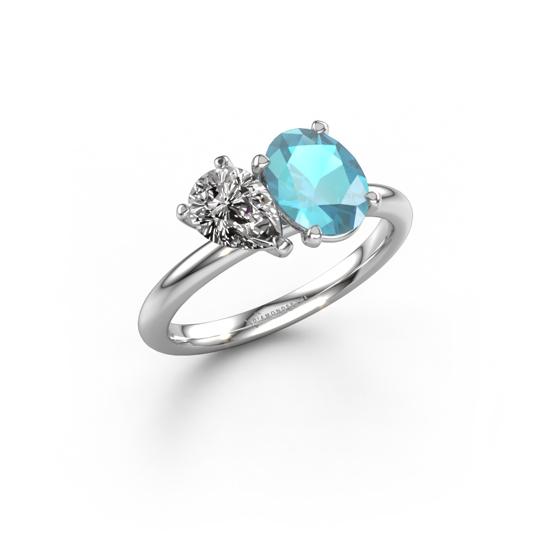 Image of Engagement ring Toi et Moi OVL-PER 585 white gold Blue topaz 8x6 mm