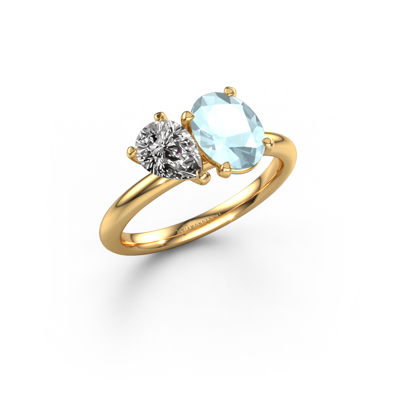 Image of Engagement ring Toi et Moi OVL-PER 585 gold Aquamarine 8x6 mm