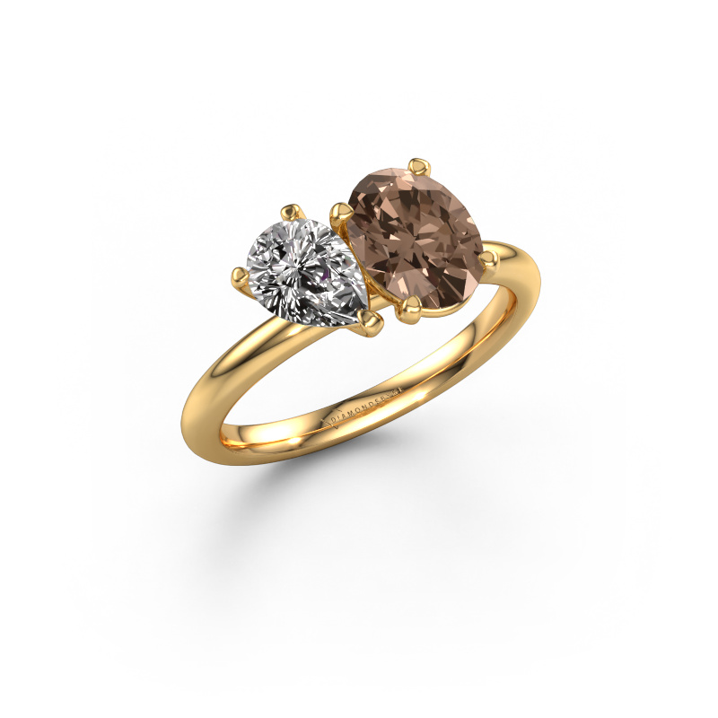 Image of Engagement ring Toi et Moi OVL-PER 585 gold Brown diamond 1.75 crt