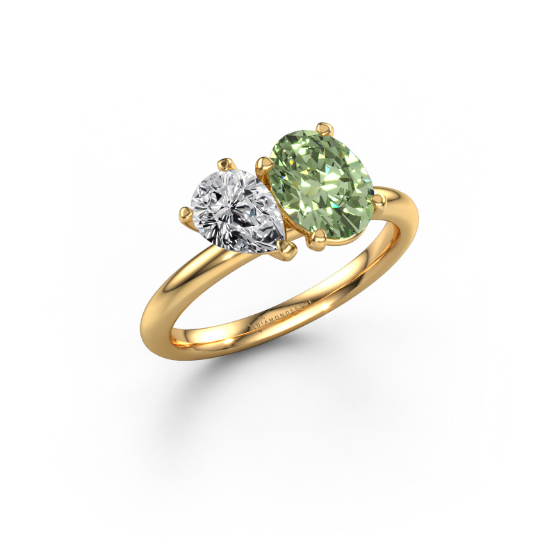Image of Engagement ring Toi et Moi OVL-PER 585 gold Green lab grown diamond 8x6 mm