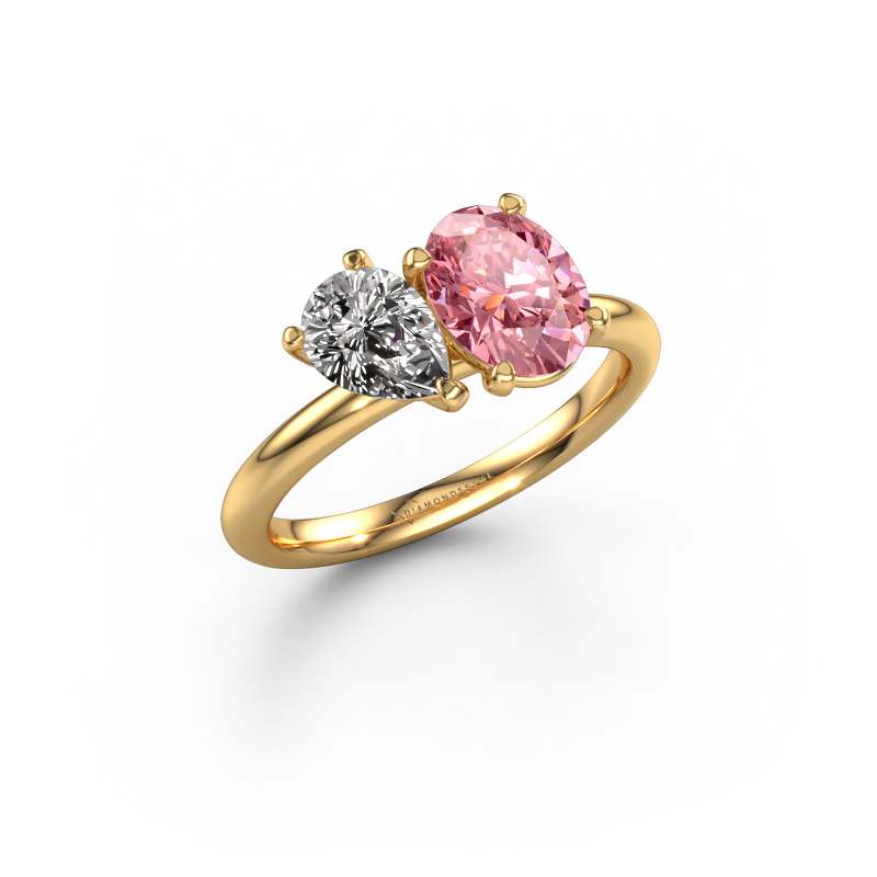Image de Bague de fiançailles Toi et Moi OVL-PER 585 or jaune Diamant synthétique roze 8x6 mm