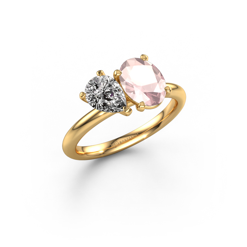 Image of Engagement ring Toi et Moi OVL-PER 585 gold Morganite champagne 8x6 mm