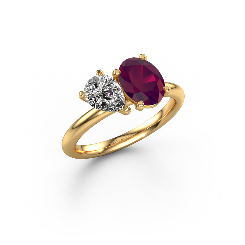 Image of Engagement ring Toi et Moi OVL-PER 585 gold Rhodolite 8x6 mm