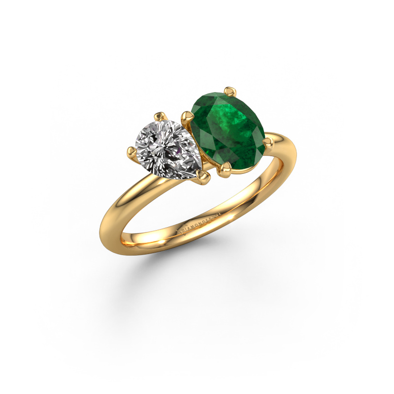 Image of Engagement ring Toi et Moi OVL-PER 585 gold Emerald 8x6 mm