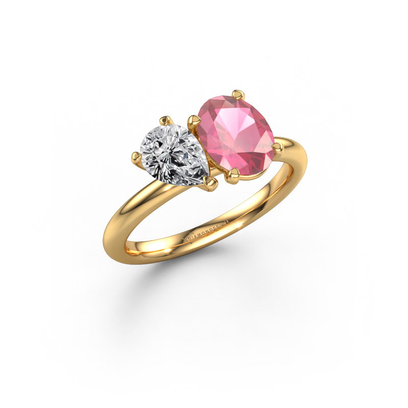 Image of Engagement ring Toi et Moi OVL-PER 585 gold Tourmaline pink 8x6 mm