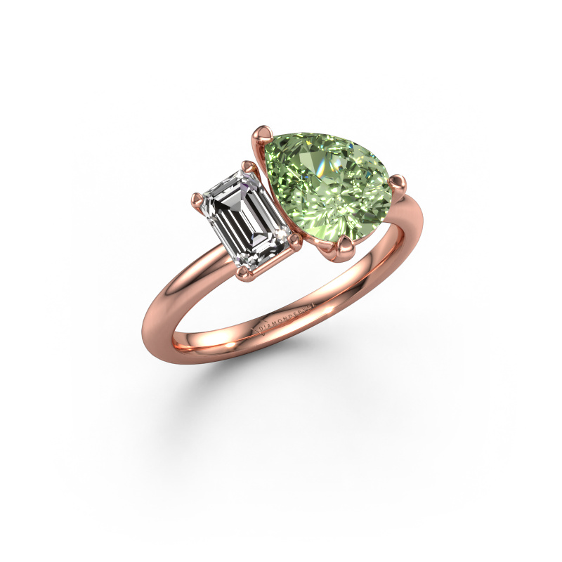 Image de Bague de fiançailles Toi et Moi PER-EME 585 or rose Diamants synthétiques vert 9x7 mm
