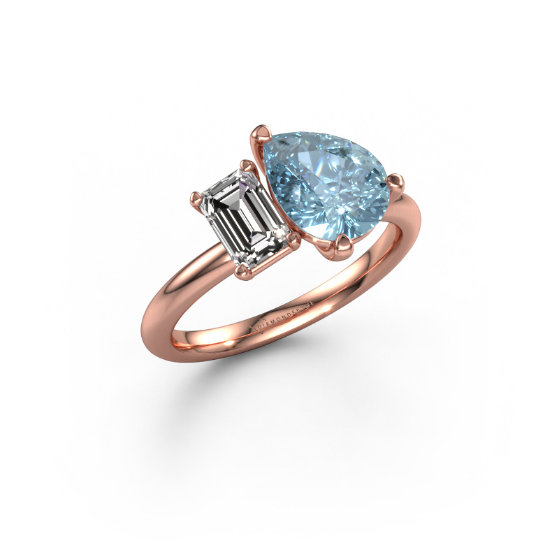 Image of Engagement ring Toi et Moi PER-EME 585 rose gold Blue lab grown diamond 9x7 mm