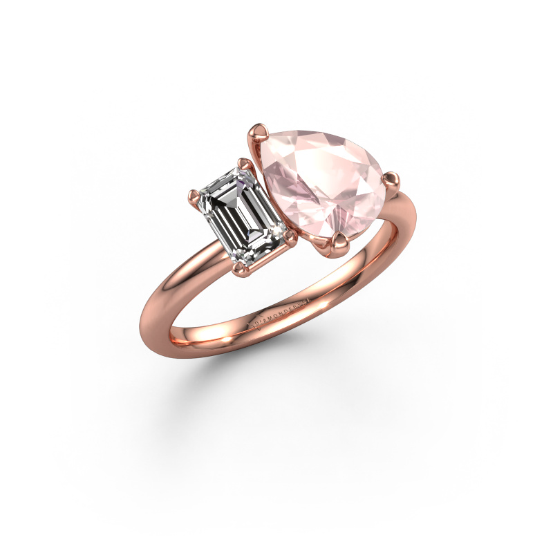 Image of Engagement ring Toi et Moi PER-EME 585 rose gold Morganite champagne 9x7 mm